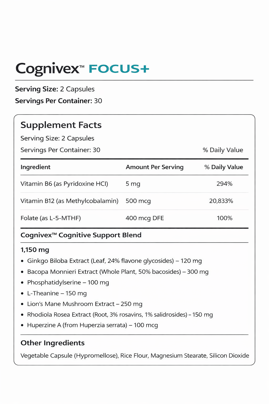 Cognivex Focus+ Advanced Memory & Brain Support Formula (60 Capsules)